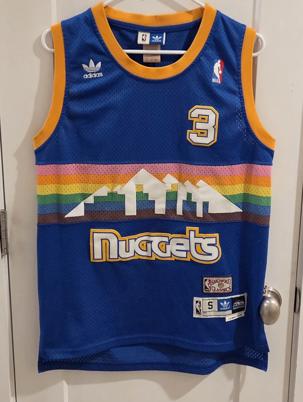 Adidas Denver Nuggets Baseball Jersey - #3 Allen Iverson - Size Small